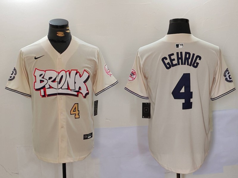 Men New York Yankees #4 Gehrig Cream joint name 2024 Nike MLB Jersey style 2->new york yankees->MLB Jersey